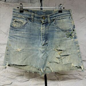 Vtg 60s Lee Riders Sanforized Jeans Handmade Skirt Denim Embroidered Upworked